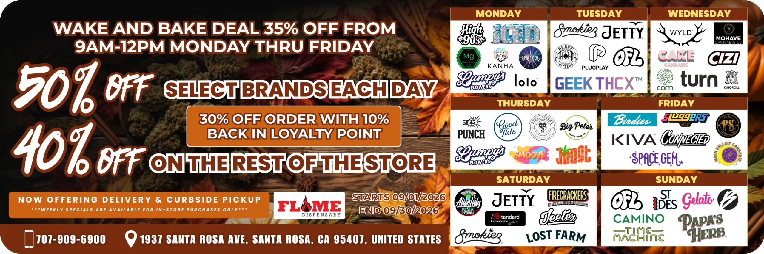 Flame Santa Rosa Wake and Bake Deals from September 1-30, 2026
